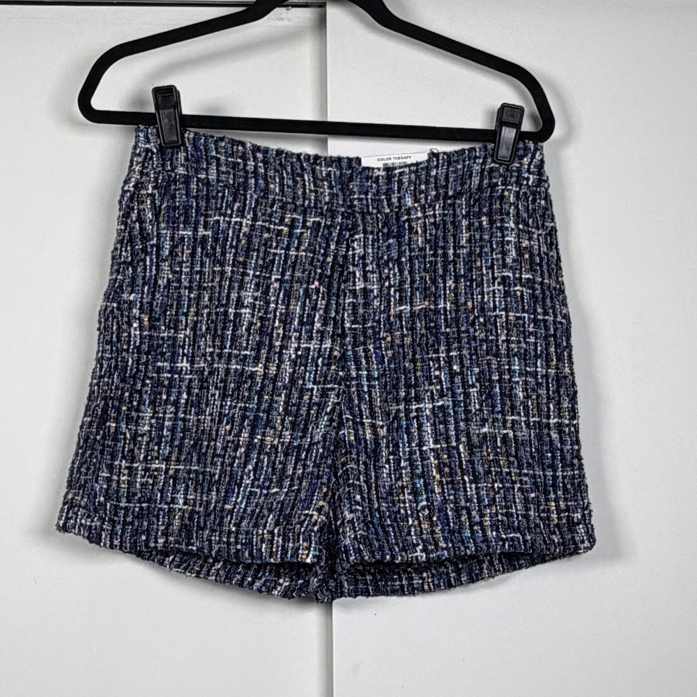 Charter Club Navy Tweed Boucle Shorts Womens 6 Multi Color High Rise 100129124MS